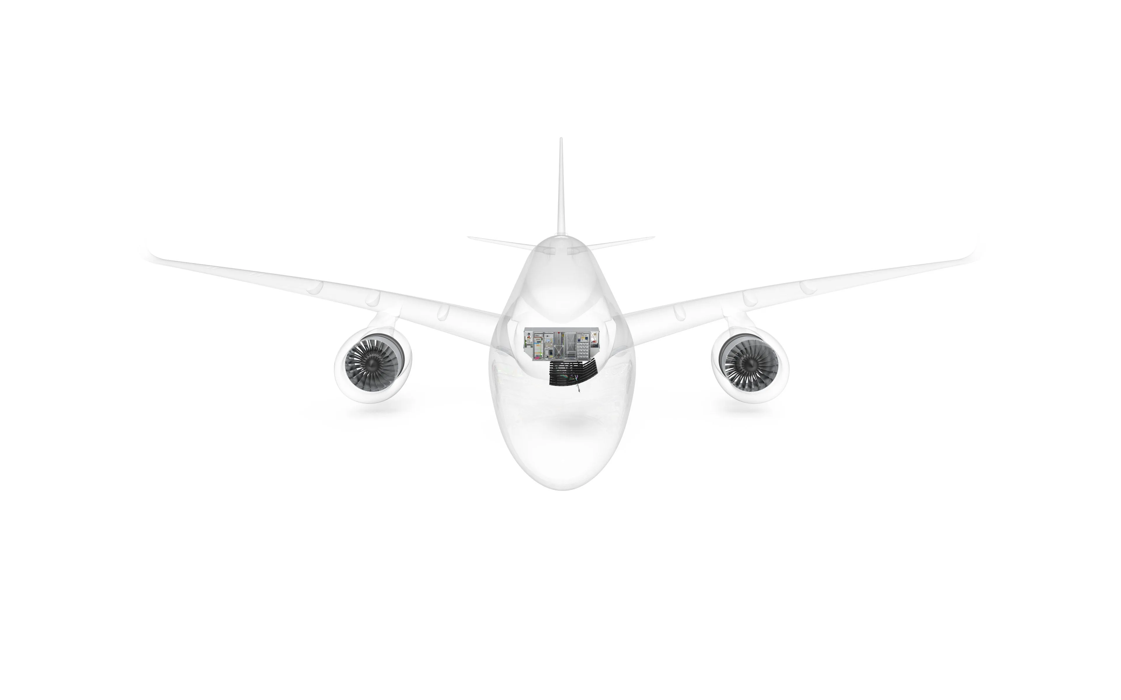 Airbus A350 with measurement container in the fuselage