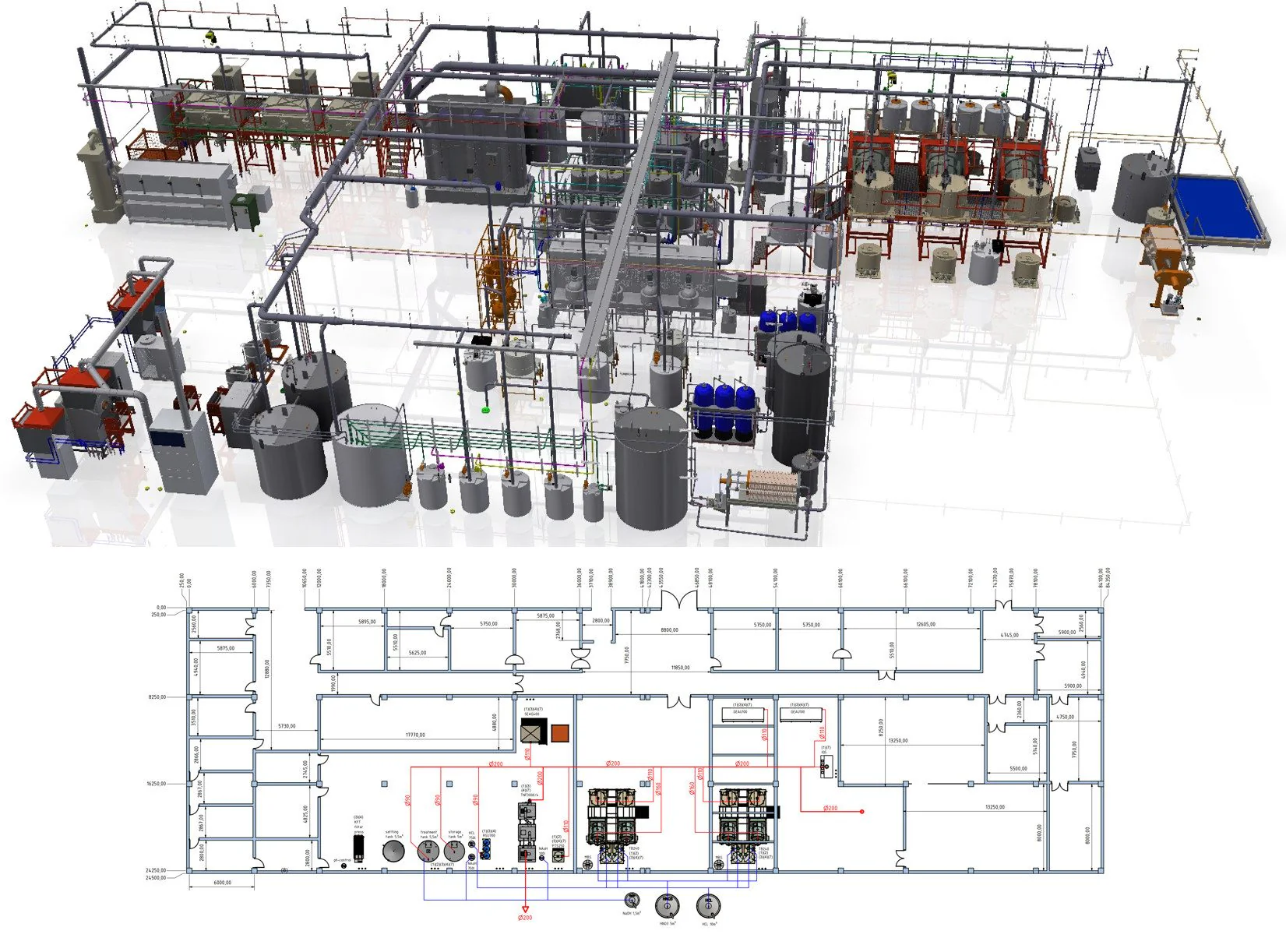 Plant planning: overall 3D model and factory layout